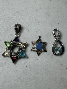 Set 3 Sterling Silber Anhänger Judaica Zion Stern, Edelstein & Unendlichkeit Herz 6,9g - Bild 1 von 10