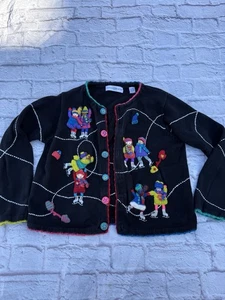 Vintage MARISA CHRISTINA Sweater Cardigan Skating Winter Christmas Holiday - Picture 1 of 12