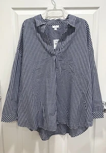 J Jill Damen 2X blau weiß kariert Popover Bluse Baumwolle Modal Neu mit Etikett - Bild 1 von 9