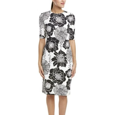 Платье Anne Klein женское размер 12 футляр для подводного плавания деловое карьерное черно-белое с цветочным рисунком - Изображение 1 из 4