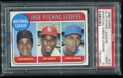 1969 Topps #10 GIBSON MARICHAL JENKINS PSA 9 Mint! 3 HOFers on a beautiful card - Image 1 of 2