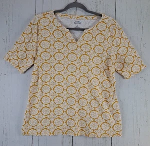 Croft Barrow Größe Medium Gelb Blumenmuster Damen Schlitz V-Ausschnitt Damen Kurzarm - Bild 1 von 7