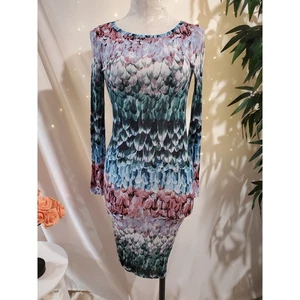 BCBG Maxazria Voletta Feather Long Sleeve Stretch Sheath Dress Size XS Angelcore - Picture 1 of 8