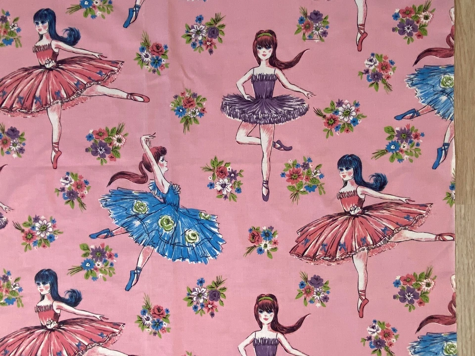 Vintage 1960s Ballerina Ballet Dancer Tutu Pink Cotton Fabric 33" x 43" - Image 1 of 3