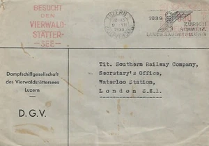 SWITZERLAND LUZERN TYPED 1938 TO GB + Federal Shooting Festival stamp my ref 44 - Picture 1 of 2