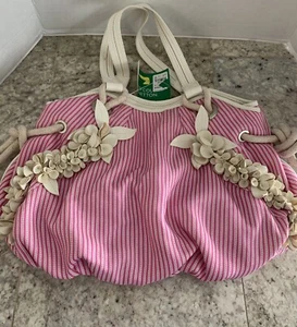 VTG United Colors of Benetton Rare Pink Striped Nautical Hobo Bag Deadstock NWT - Picture 1 of 6