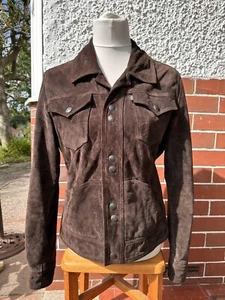 Levi’s Real Suede Leather Trucker Jacket Womens Large 12 U.K.  Black Gold Tab - Picture 1 of 15