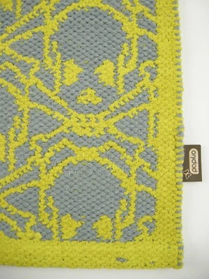 SKULL and CROSSBONES Handwoven SURYA Small Mat Gray Yellow Grunge 19” x 19" - Image 1 of 4
