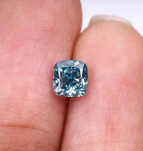 IGI Certified 2 CT Lab Grown CVD Diamond Cushion Cut Fancy Vivid Blue VS1 - N1 - Picture 1 of 5