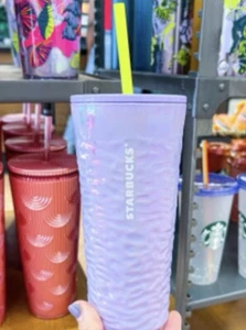 New Starbucks Lilac Glass Cup Purple Molted Luster Cold Tumbler 18oz New 2024 - Picture 1 of 7
