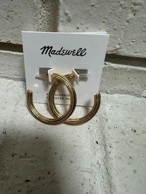 Nuevos Pendientes de Aro Gruesos Acanalados Abstractos Madewell Vintage Oro Titanio Postes Foto 1 de 3