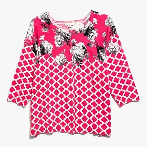 Suéter cárdigan con botones Isaac Mizrahi, QVC, rosa y blanco, talla XL - Imagen 1 de 4