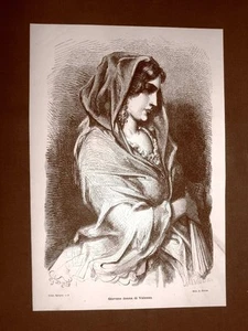 Incisione di Gustave Dorè del 1874 Una giovane donna di Valenza Spagna Davillier - Picture 1 of 1