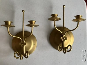 Vintage Brass Tone Gold Metal Double Wall Sconces Candleholders - Picture 1 of 4