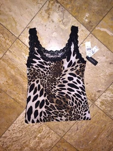 Nwt Josie Natori Cheetah Tiger Aufdruck Sexy Spitze Unterhemd Tank Top Damen S - Picture 1 of 4