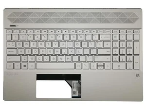HP Pavilion 15-CW 15-CS Palmrest Cover Keyboard UK Silver Backlit L24752-031 - Picture 1 of 2