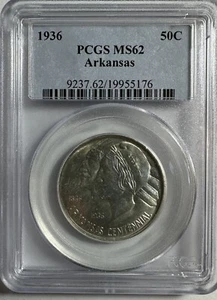 1936 Arkansas Commemorative Silver Half Dollar - 50c - PCGS MS62 - Picture 1 of 4