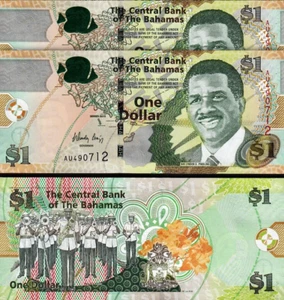 Bahamas 1 Dollar 2015, UNC, 2 Pcs PAIR, Consecutive, P-71A,Prnt Thomas De La Rue - Picture 1 of 4