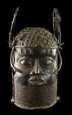 Tête de roi Oba commémorative en bronze -Art africain Bénin-bini Edo-1221