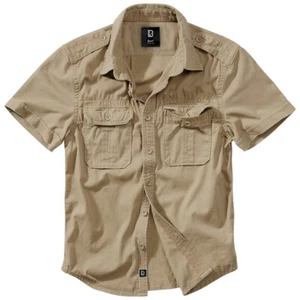 Brandit Vintage Shirt Short Sleeve Mens Casual Cotton Hiking Breathable Camel - Picture 1 of 11