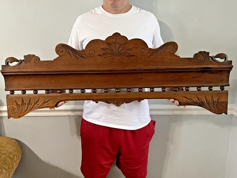 Vintage Carved Wood Furniture Pediment 40.75" L x 16" Tall Salvage Repurpose Cover