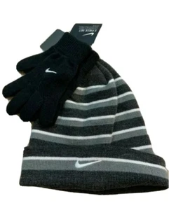 Nike Boy`s Futura Foldover Beanie & Glove 2 Piece Set Black/Heather  - Picture 1 of 3