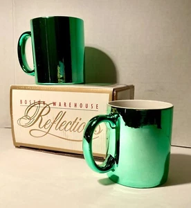 Boston Warehouse Green Metallic Mugs Reflections Vintage 1992 Original Box - Picture 1 of 4