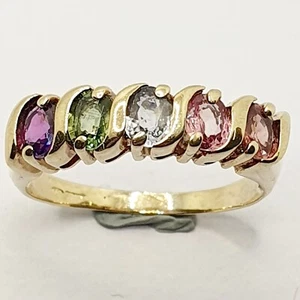 Multi Stones 9ct Mixed Semi Precious Stones Eternity Yellow Gold Ring S 1/2 - Picture 1 of 24