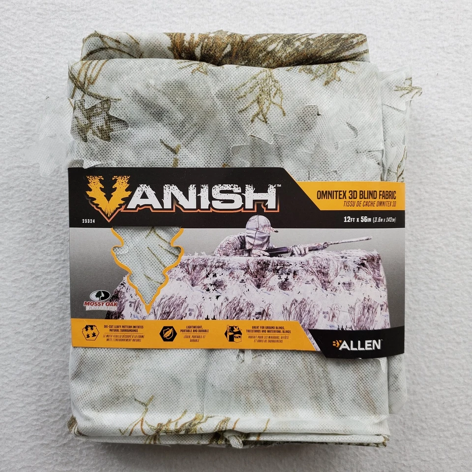 Vanish Omnitex 3D Blind Fabric Brush Winter 56x12' Snow Camo Hunting Mossy Oak - Image 1 of 4