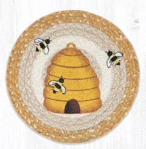 Set of 2 Braided Jute Round Placemat/Trivet/Swatch.BEEHIVE, BEES. Earth Rugs.10" - Picture 1 of 1