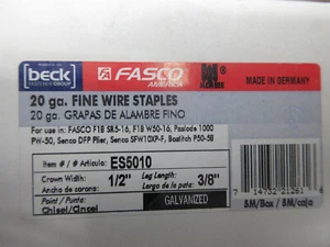 Fasco ES5010 20-ga Gal 1/2" Crown Fine Wire Staples w/3/8" Leg 5000/Box - Picture 1 of 1