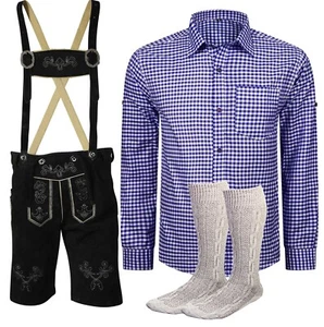 Homme Ensemble Folk Court Bavarois Pantalon Gr. 46 Jusqu'À 62 Bleu Chemise Avec - Imagen 1 de 11