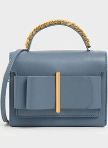 Charles & Keith Blue Schultertasche Ribbon Small Square Bag Japan Chain Handle - Bild 1 von 12