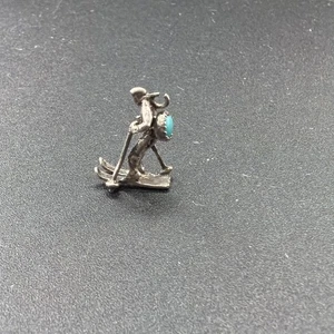 Vintage 925 Sterling Silber "Phoenix" Skifahrer Türkis Anhänger Armband Charm - Bild 1 von 4