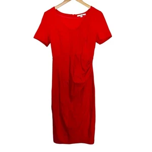 Boden Women's Size UK 12R Short Sleeve Bodycon Dress Red Rear Zip Gathered - Picture 1 of 15