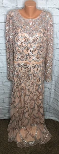 NWT $698 Mac Duggal 5496 Embellished Long Sleeve A Line Gown Blush Q792 Size 20 - Picture 1 of 7