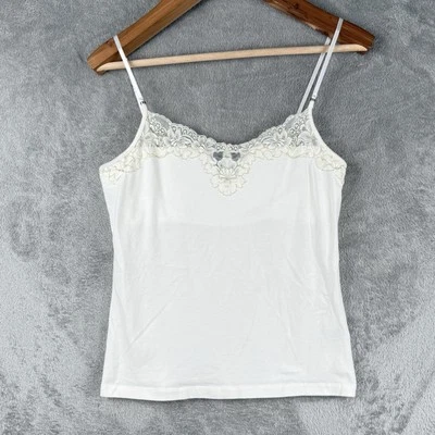 Sutiã The Limited Y2K Cami Top Feminino M Acabamento em Renda Babydoll Branco Feito nos EUA Frisado - Imagem 1 de 4