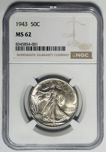 1943 Walking Liberty Half Dollar Münze NGC MS 62 - Bild 1 von 2
