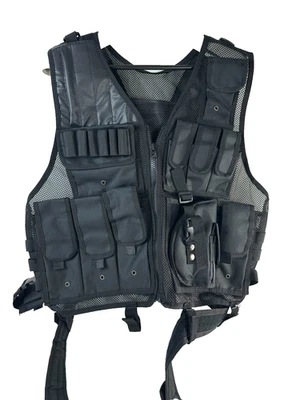 Chaleco táctico negro malla ajustable multi bolsillo equipo utilitario chaleco pintura airsoft Foto 1 de 4