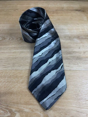 Corbata de seda Moschino negra gris abstracta a rayas Foto 1 de 4