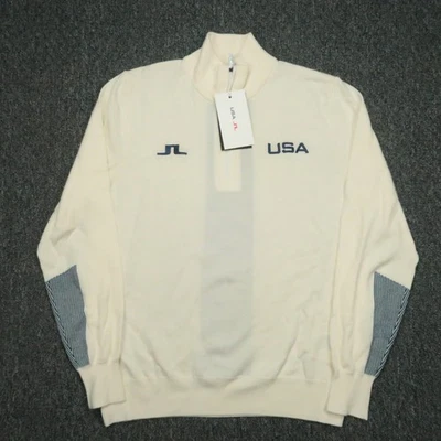 J Lindeberg Sweater Mens Large Off White Nathaniel Half Zip Merino Wool Team USA - Image 1 of 4