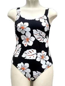 M&S Hibiscus Swimsuit Orange Black White Swimming Costume Size 10 (A63) - Picture 1 of 3