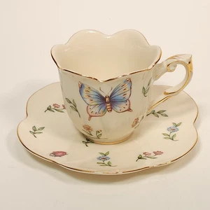 Tea Cup Saucer Burton & Burton Botanical Garden Butterfly Dragonfly Floral Gilt - Picture 1 of 13