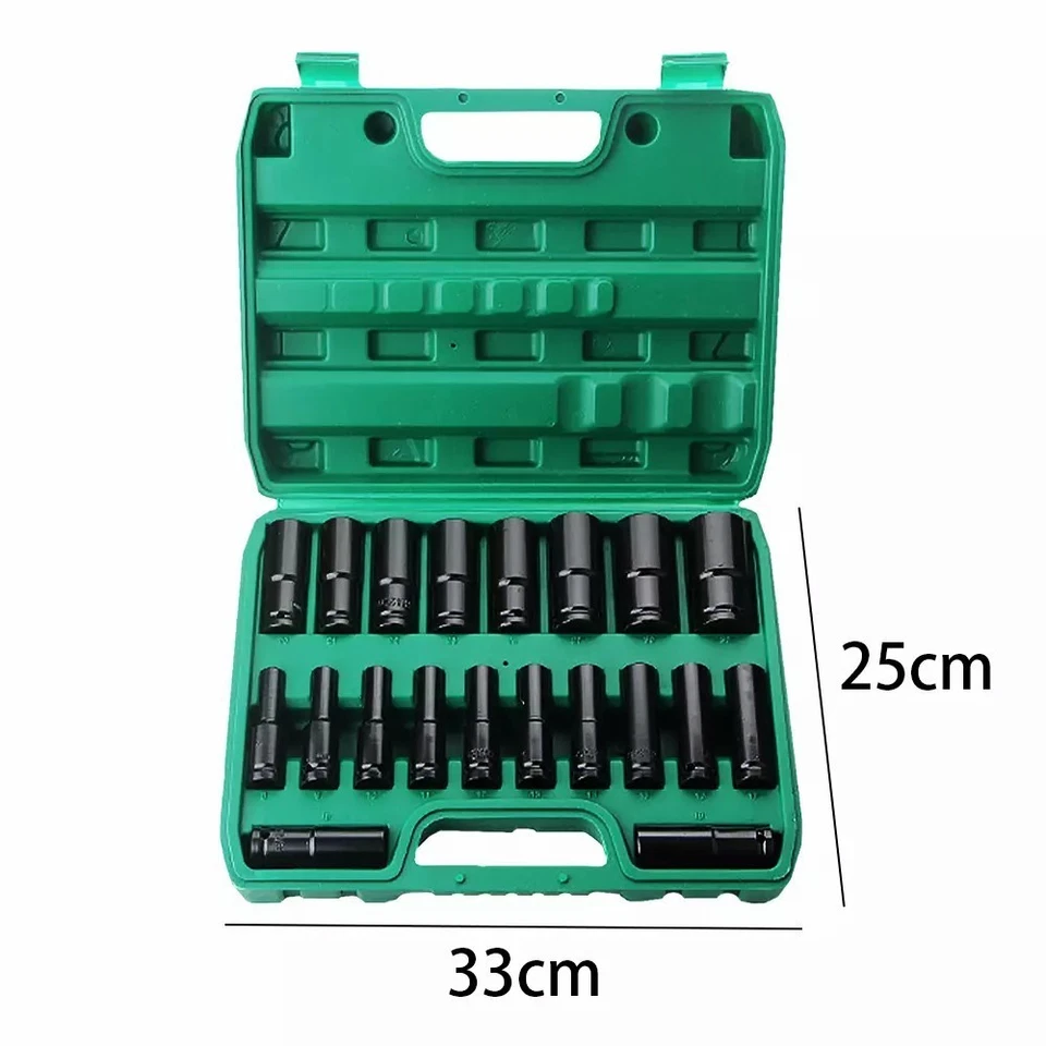 1/2" Drive Deep Impact Socket Set 20PCS 8-32MM CR-V Steel Metric Sockets Long - image 1 of 4