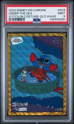 Stitch In Costume Under The Sea Gold Wave /50 Psa 9 Topps Disney 100 Chrome - Image 1 of 2