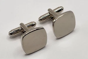 Vintage Manschettenknöpfe - Silberfarben Chrom Reflektierend Abgerundete Quadrate - Bild 1 von 5