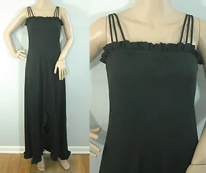 Vintage Women's Dress XS Black Maxi Ruffled Floor Length Knit 1970s Party Gown - Picture 1 of 5