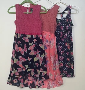 Pink Violet Girls Dress Multicolor Sz 14-16 Floral Lace Lined Hi Lo Hem Lot Of 3 - Picture 1 of 17