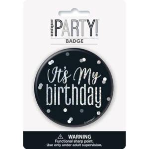 Glitz schwarz & silber Geburtstagsabzeichen ""It's My Birthday"" Design - Happy Birthday - Bild 1 von 1