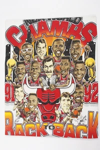 1992 Chicago Bulls NBA World Champs Cut Up Caricature T-Shirt to Frame Jordan - Picture 1 of 7